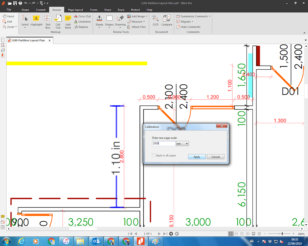 Change the dimension to mm and insert 2,800 value as it is shown for that element and click on Apply.