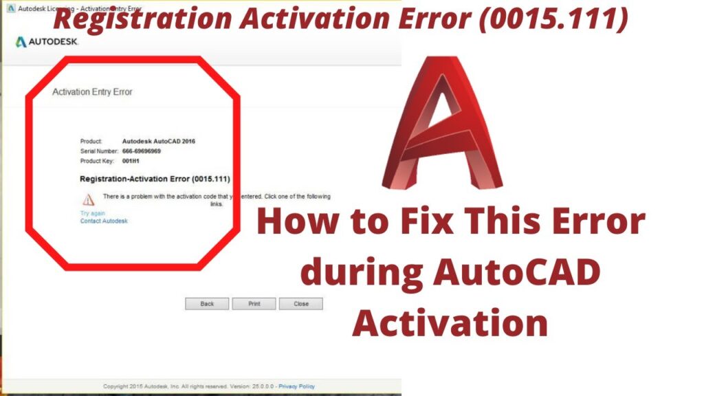 How to fix the Registration Activation Error (0015.111) for AutoCAD