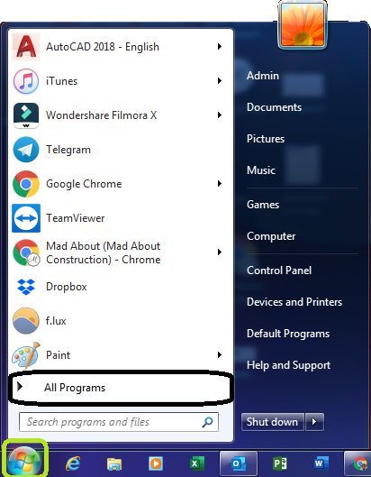 Go to the start menu, click on all programs.