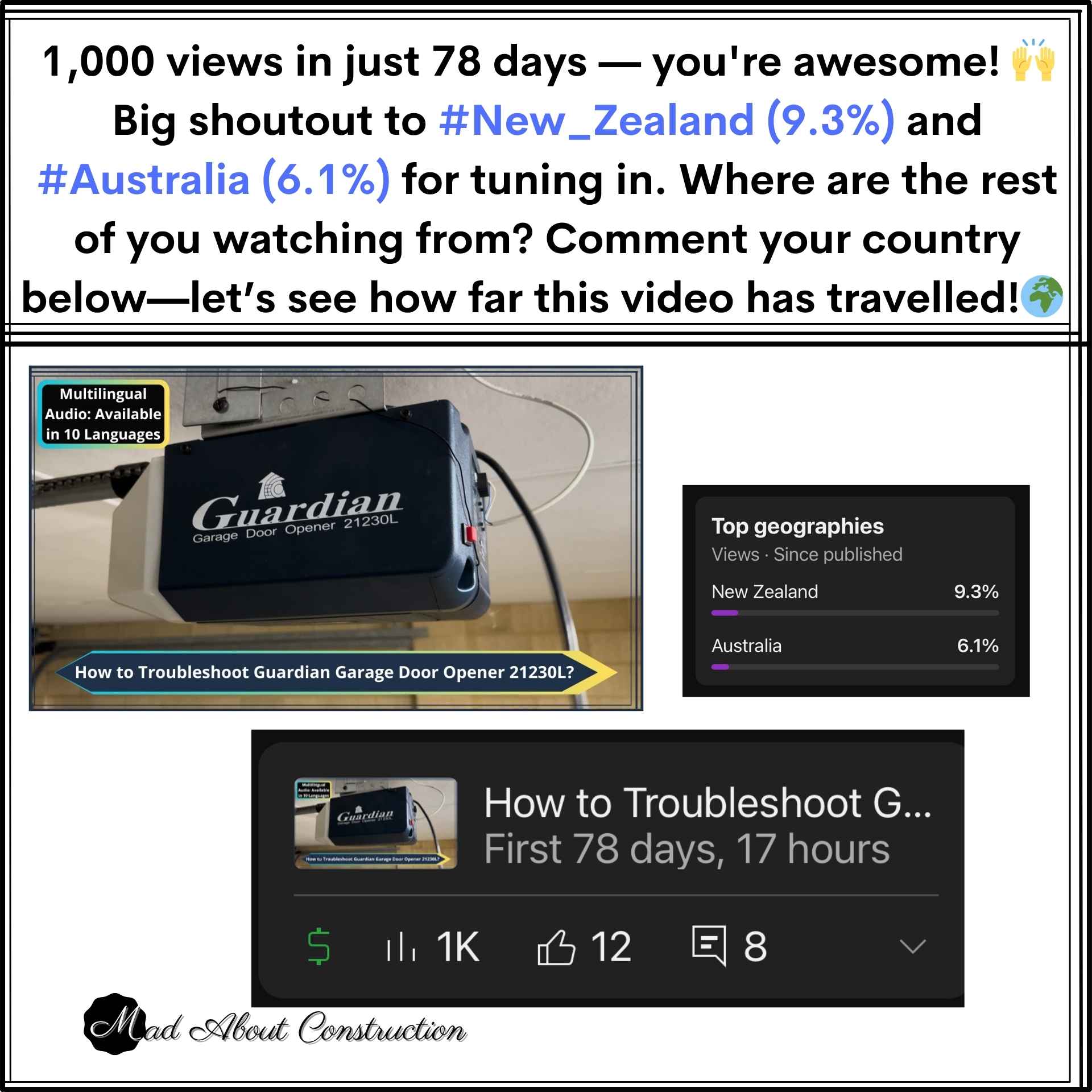 YouTube Community Post - 1,000 Views in 78 Days